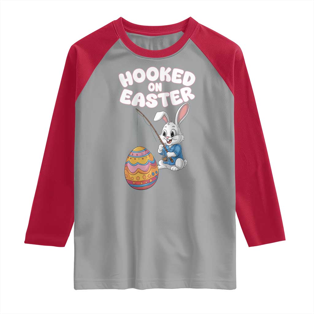 Cute Bunny Fishing Raglan Shirt Hooked for Easter Eggs Funny Holiday