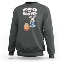 Cute Bunny Fishing Sweatshirt Hooked for Easter Eggs Funny Holiday