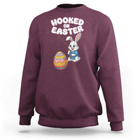 Cute Bunny Fishing Sweatshirt Hooked for Easter Eggs Funny Holiday