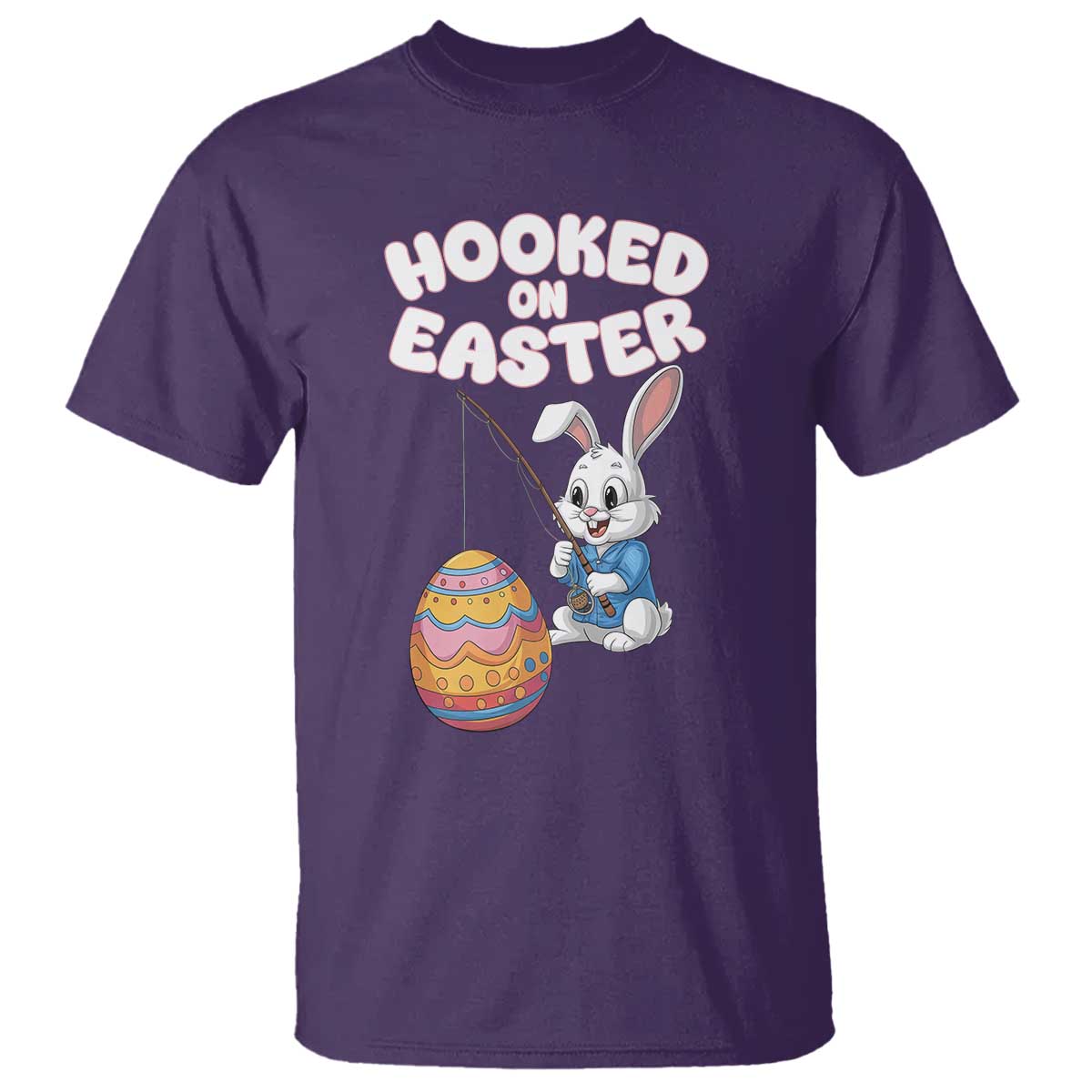 Cute Bunny Fishing T Shirt Hooked for Easter Eggs Funny Holiday