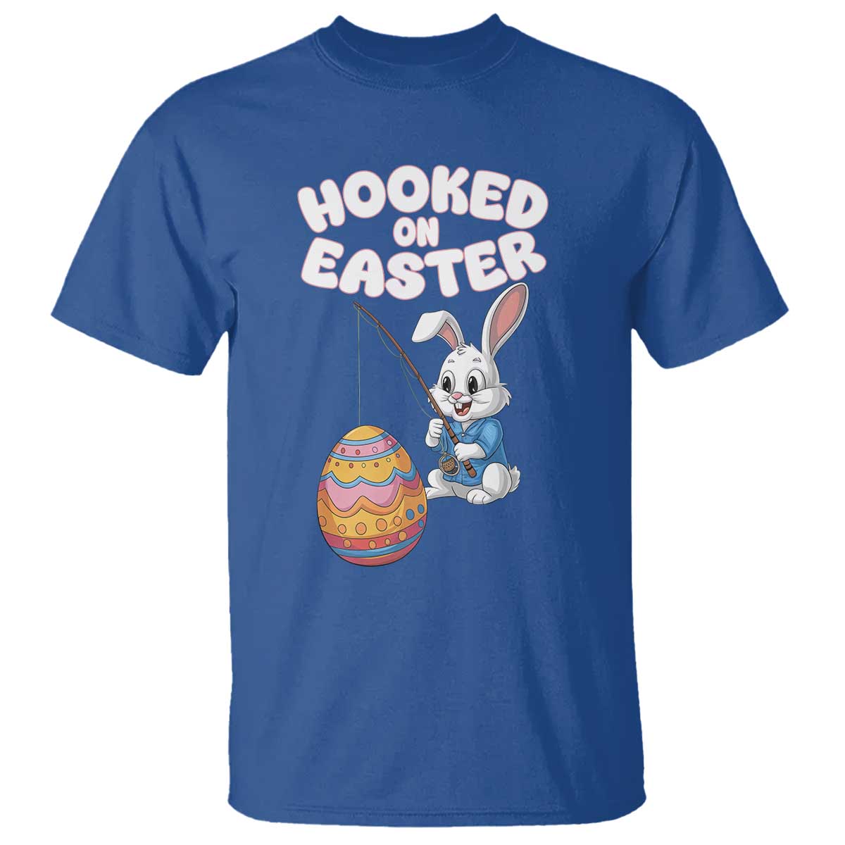 Cute Bunny Fishing T Shirt Hooked for Easter Eggs Funny Holiday