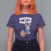 Cute Bunny Fishing T Shirt For Women Hooked for Easter Eggs Funny Holiday