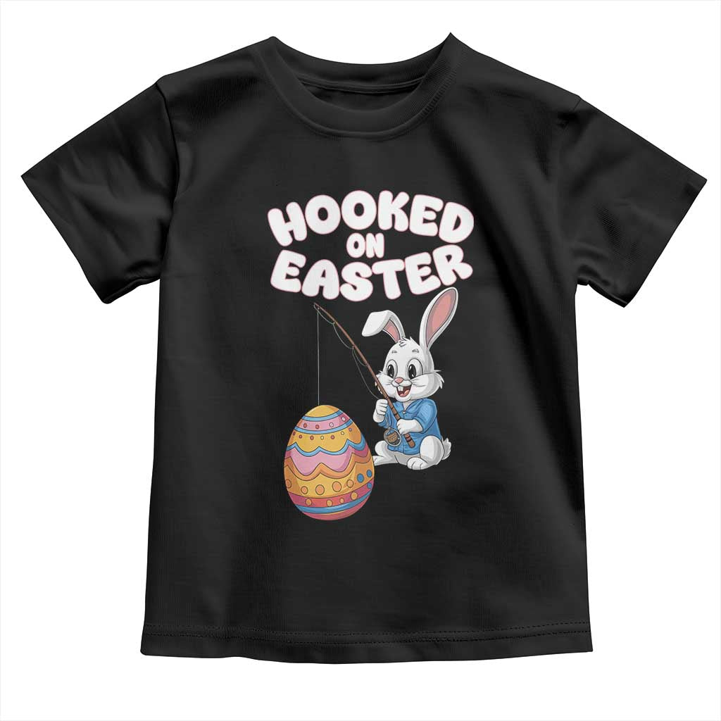 Cute Bunny Fishing Toddler T Shirt Hooked for Easter Eggs Funny Holiday
