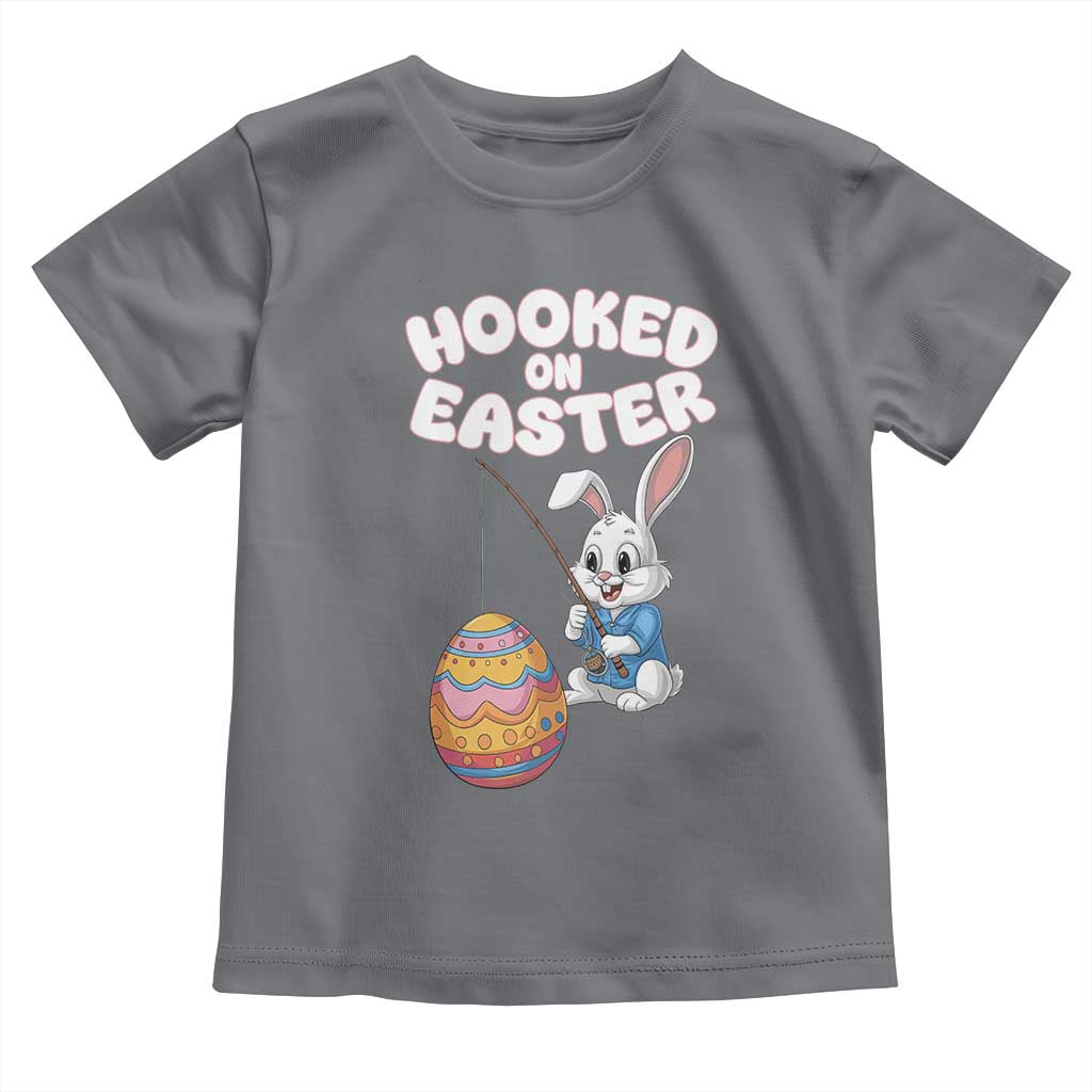 Cute Bunny Fishing Toddler T Shirt Hooked for Easter Eggs Funny Holiday