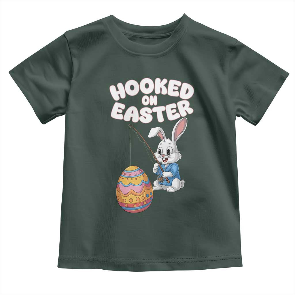 Cute Bunny Fishing Toddler T Shirt Hooked for Easter Eggs Funny Holiday