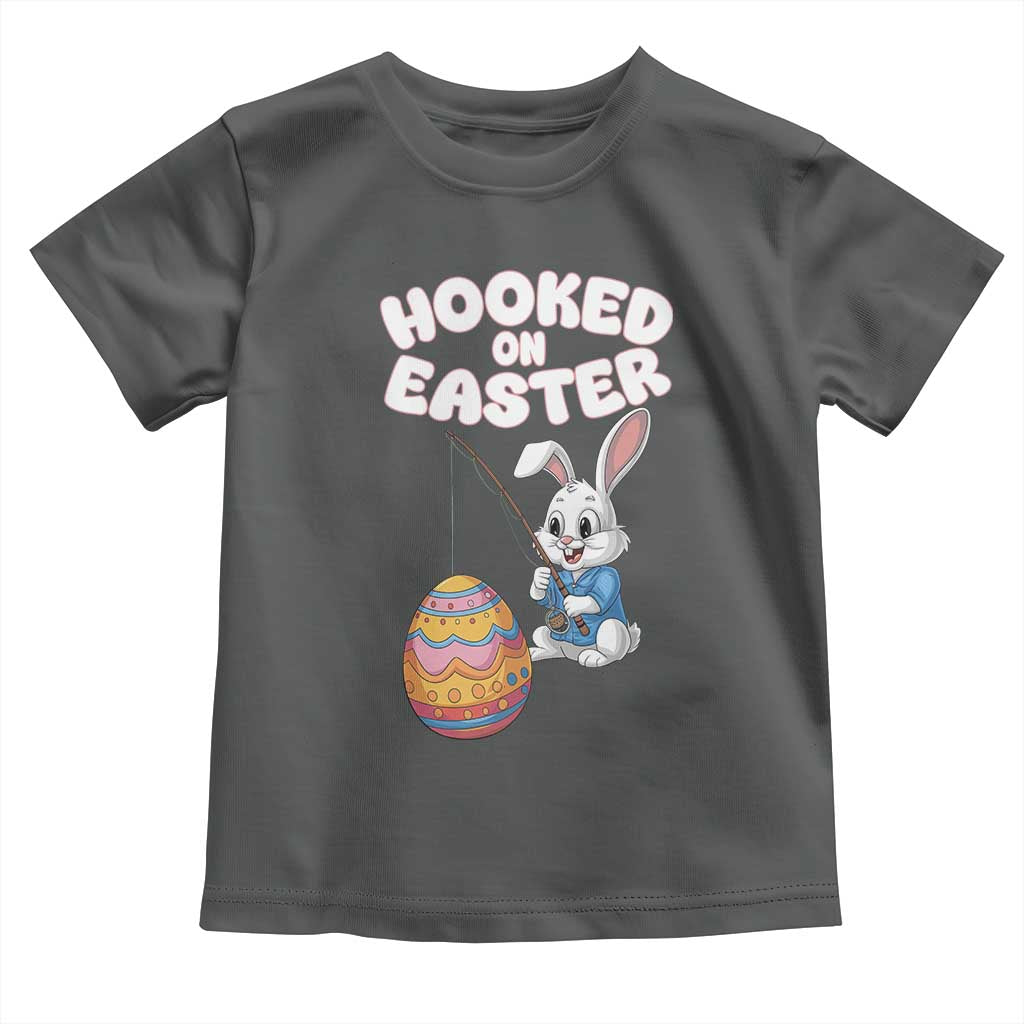 Cute Bunny Fishing Toddler T Shirt Hooked for Easter Eggs Funny Holiday