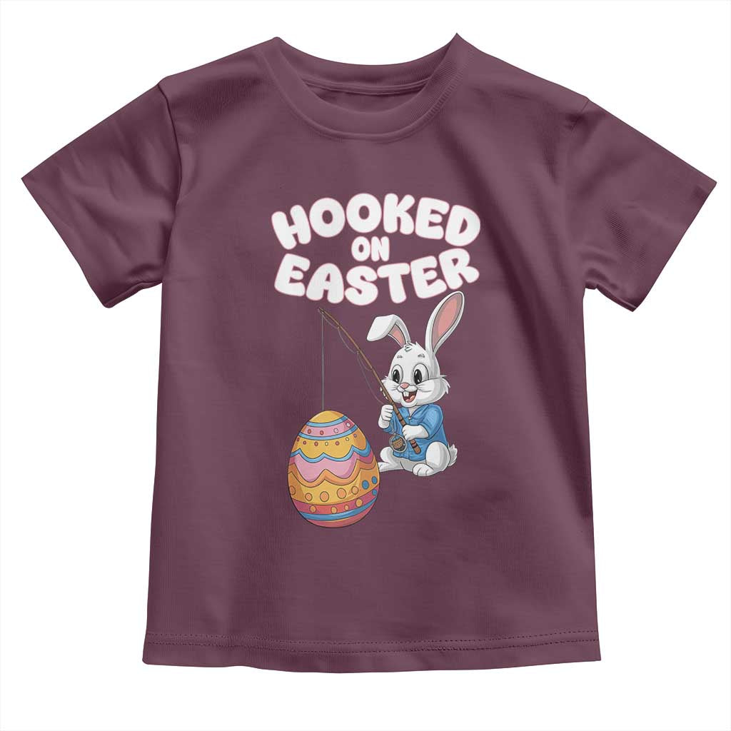 Cute Bunny Fishing Toddler T Shirt Hooked for Easter Eggs Funny Holiday
