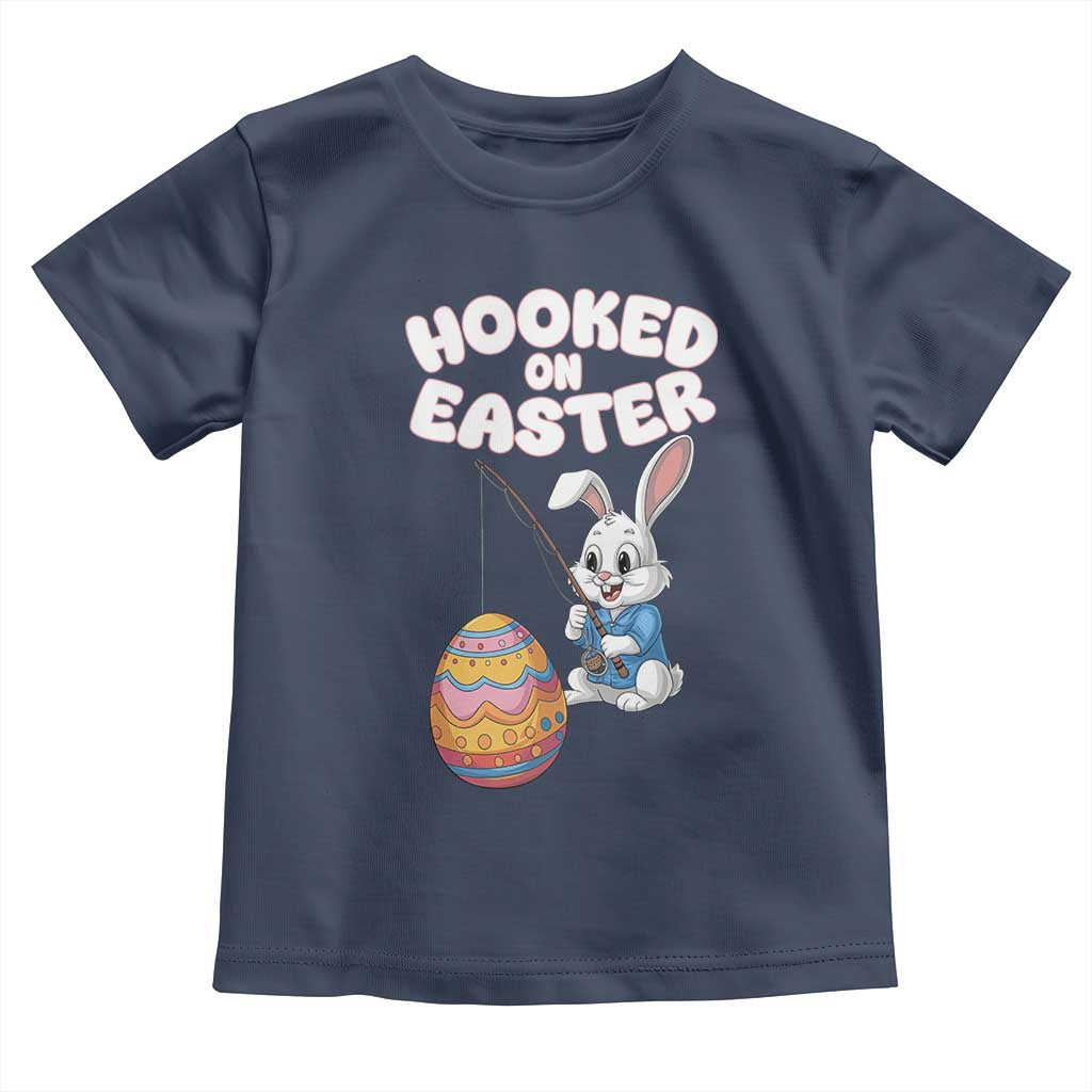 Cute Bunny Fishing Toddler T Shirt Hooked for Easter Eggs Funny Holiday