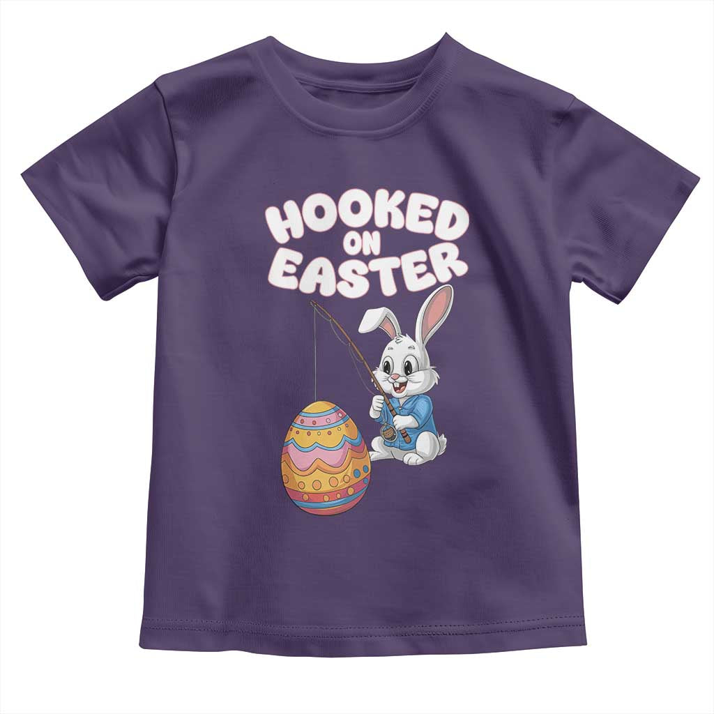 Cute Bunny Fishing Toddler T Shirt Hooked for Easter Eggs Funny Holiday