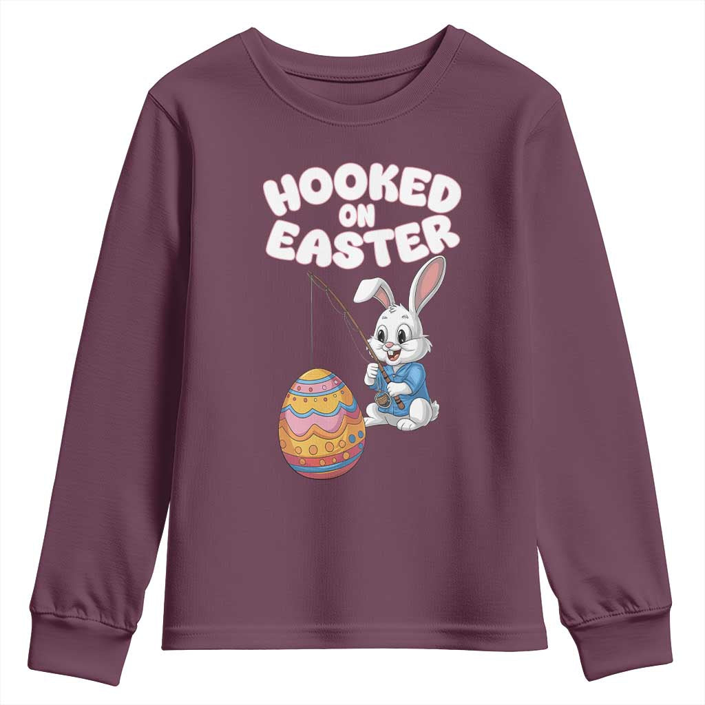 Cute Bunny Fishing Youth Sweatshirt Hooked for Easter Eggs Funny Holiday