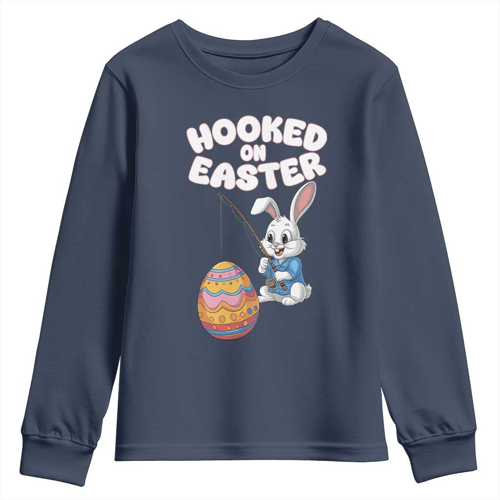 Cute Bunny Fishing Youth Sweatshirt Hooked for Easter Eggs Funny Holiday