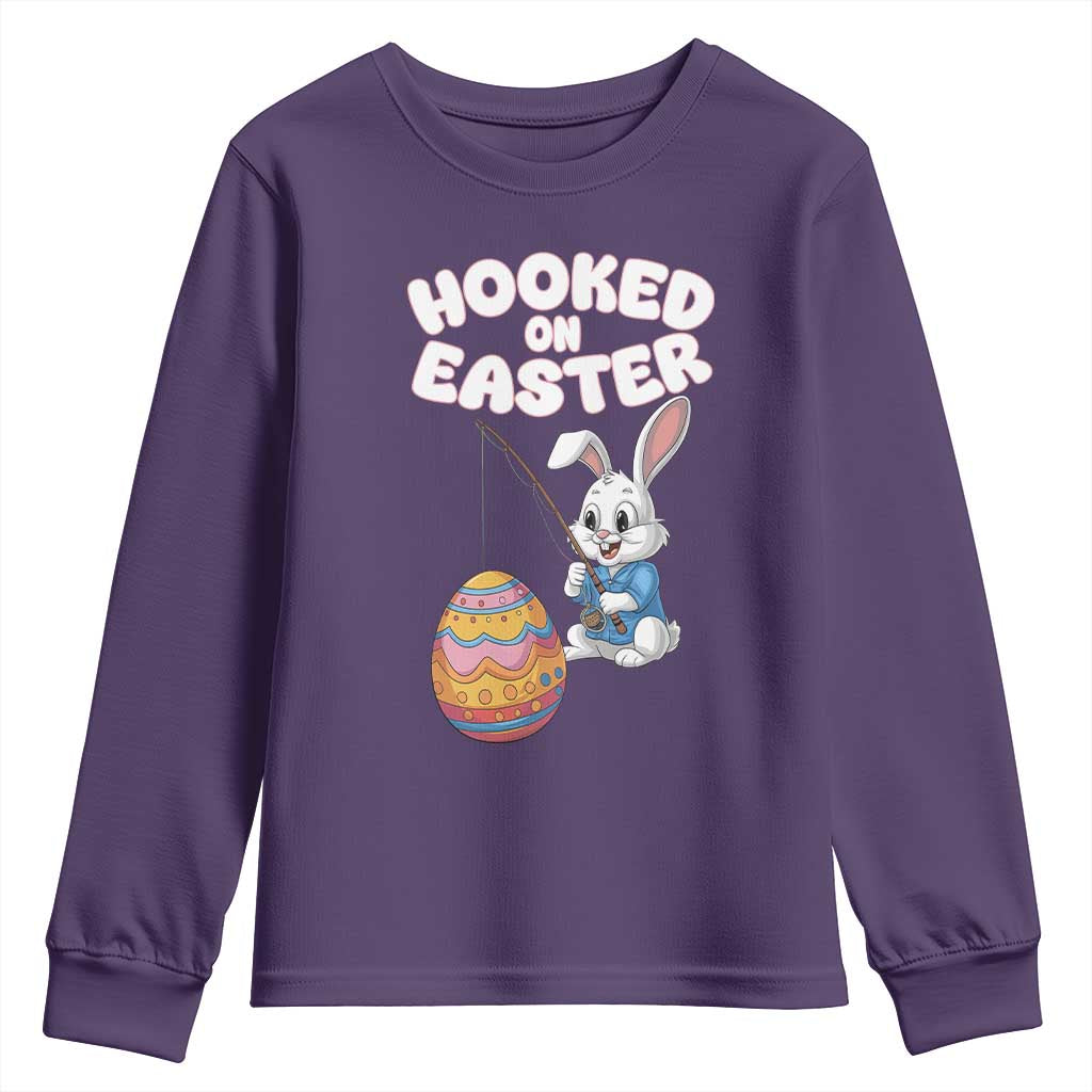 Cute Bunny Fishing Youth Sweatshirt Hooked for Easter Eggs Funny Holiday