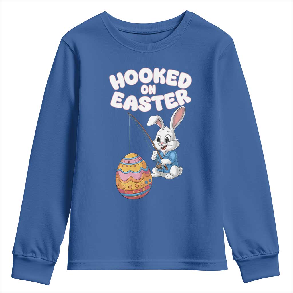 Cute Bunny Fishing Youth Sweatshirt Hooked for Easter Eggs Funny Holiday