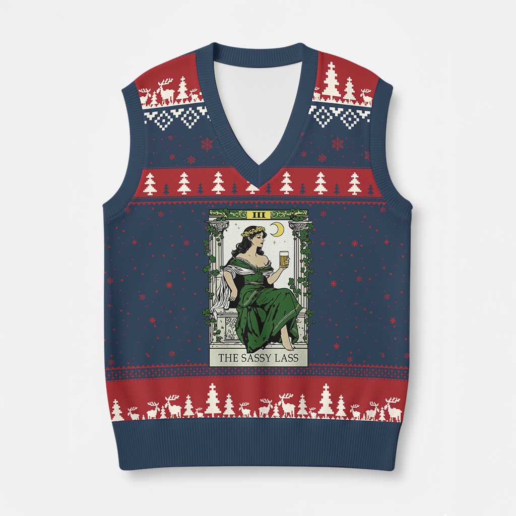 The Sassy Lass Tarot Card V-Neck Knit Sweater Vest Funny St Patrick's Day - Wonder Print Shop