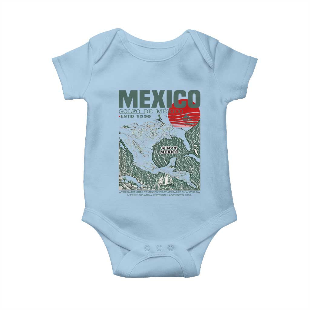Gulf of Mexico Estd 1550 Baby Onesie Golfo De Mexico Historic Map Retro Graphic