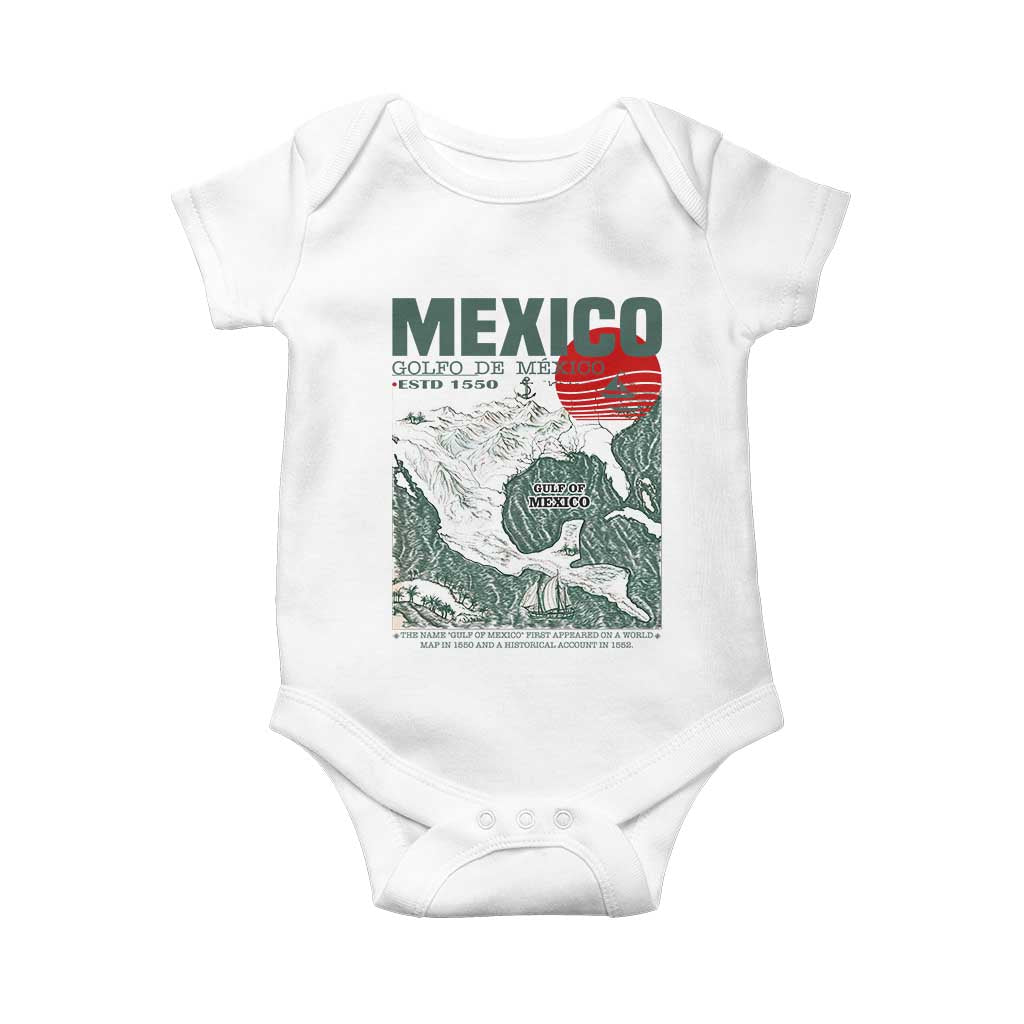 Gulf of Mexico Estd 1550 Baby Onesie Golfo De Mexico Historic Map Retro Graphic