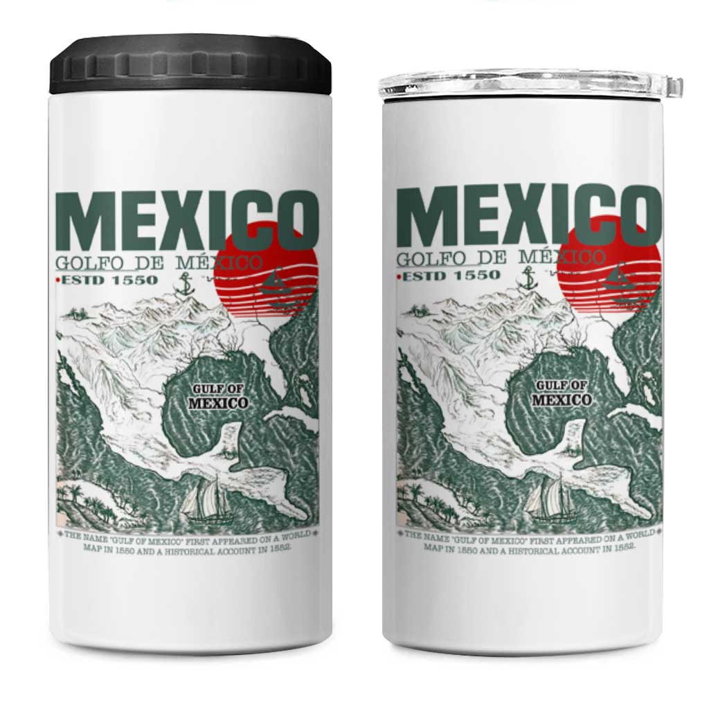 Gulf of Mexico Estd 1550 4 in 1 Can Cooler Tumbler Golfo De Mexico Historic Map Retro Graphic