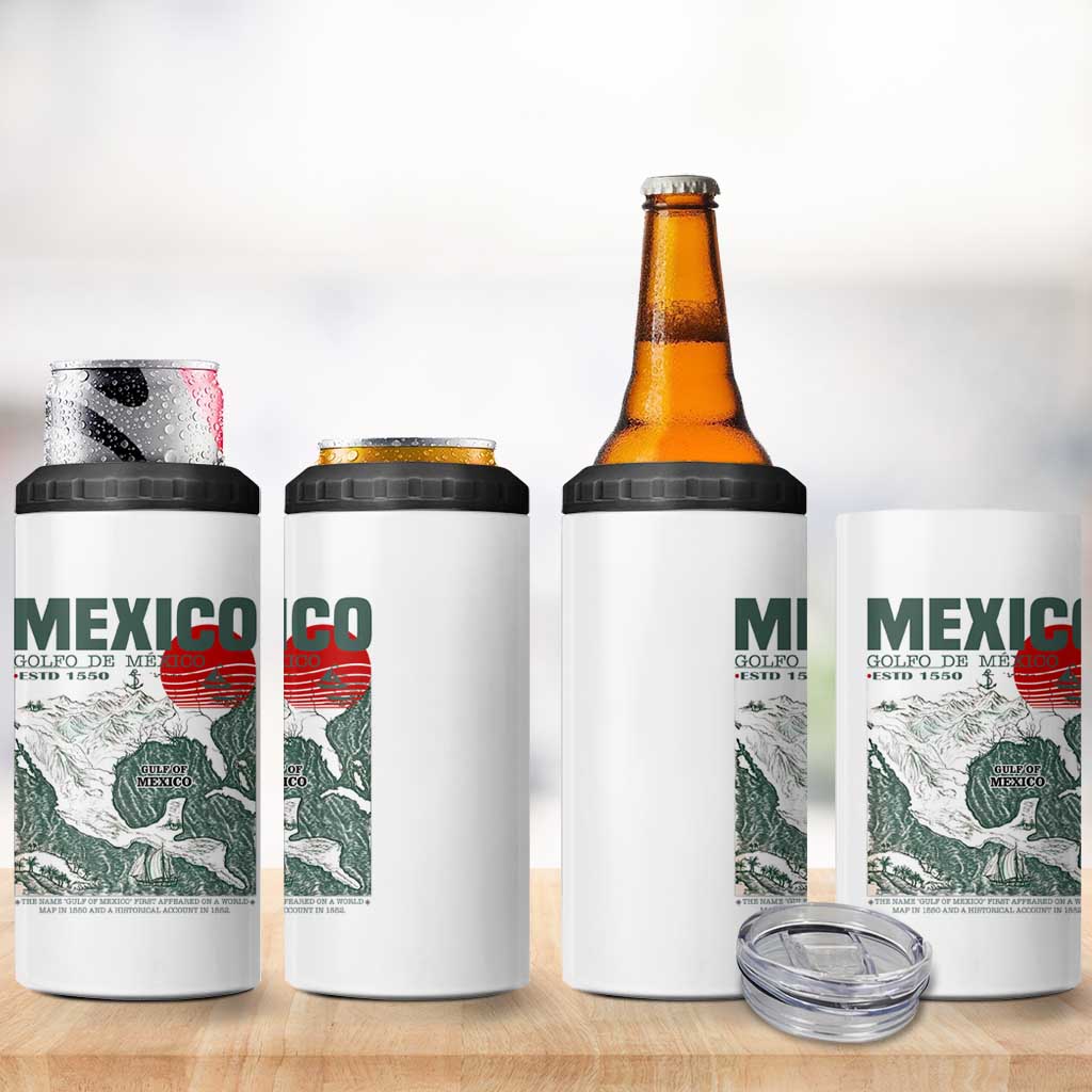 Gulf of Mexico Estd 1550 4 in 1 Can Cooler Tumbler Golfo De Mexico Historic Map Retro Graphic