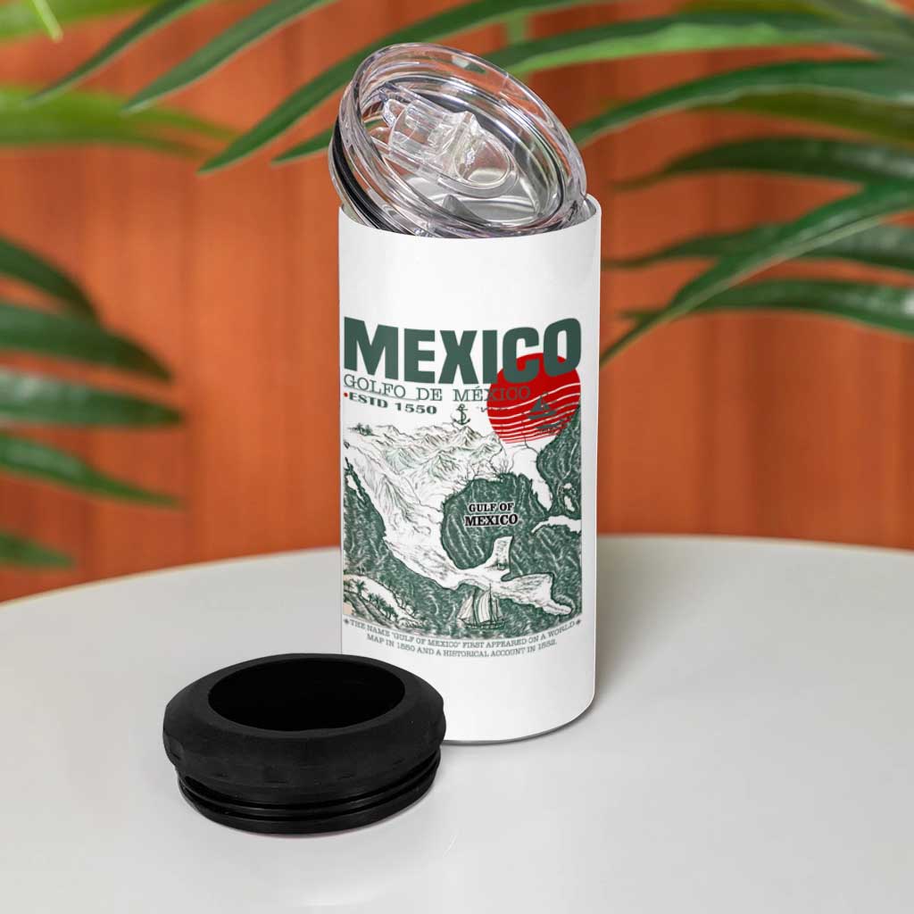 Gulf of Mexico Estd 1550 4 in 1 Can Cooler Tumbler Golfo De Mexico Historic Map Retro Graphic
