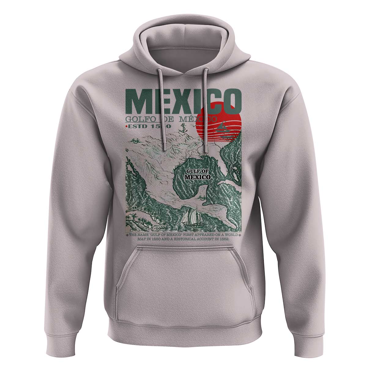 Gulf of Mexico Estd 1550 Hoodie Golfo De Mexico Historic Map Retro Graphic
