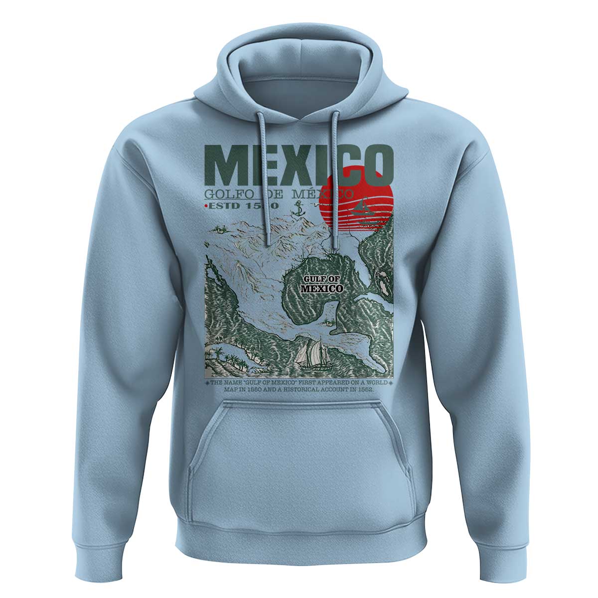 Gulf of Mexico Estd 1550 Hoodie Golfo De Mexico Historic Map Retro Graphic