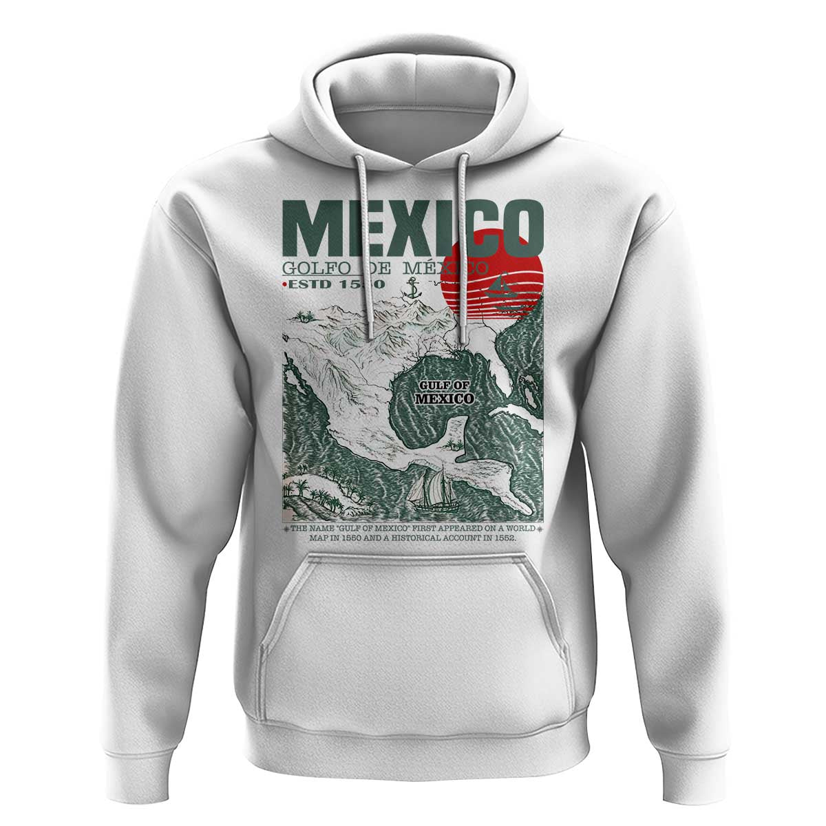 Gulf of Mexico Estd 1550 Hoodie Golfo De Mexico Historic Map Retro Graphic