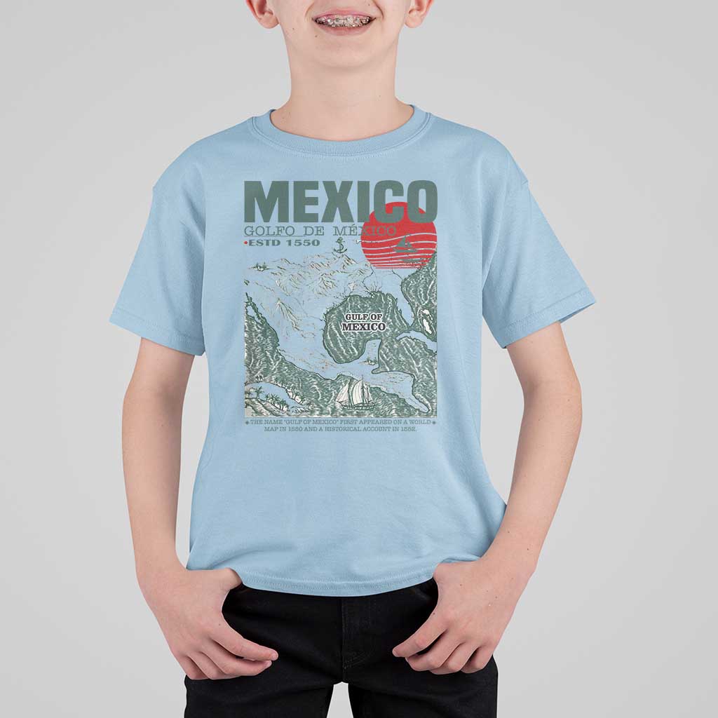 Gulf of Mexico Estd 1550 T Shirt For Kid Golfo De Mexico Historic Map Retro Graphic