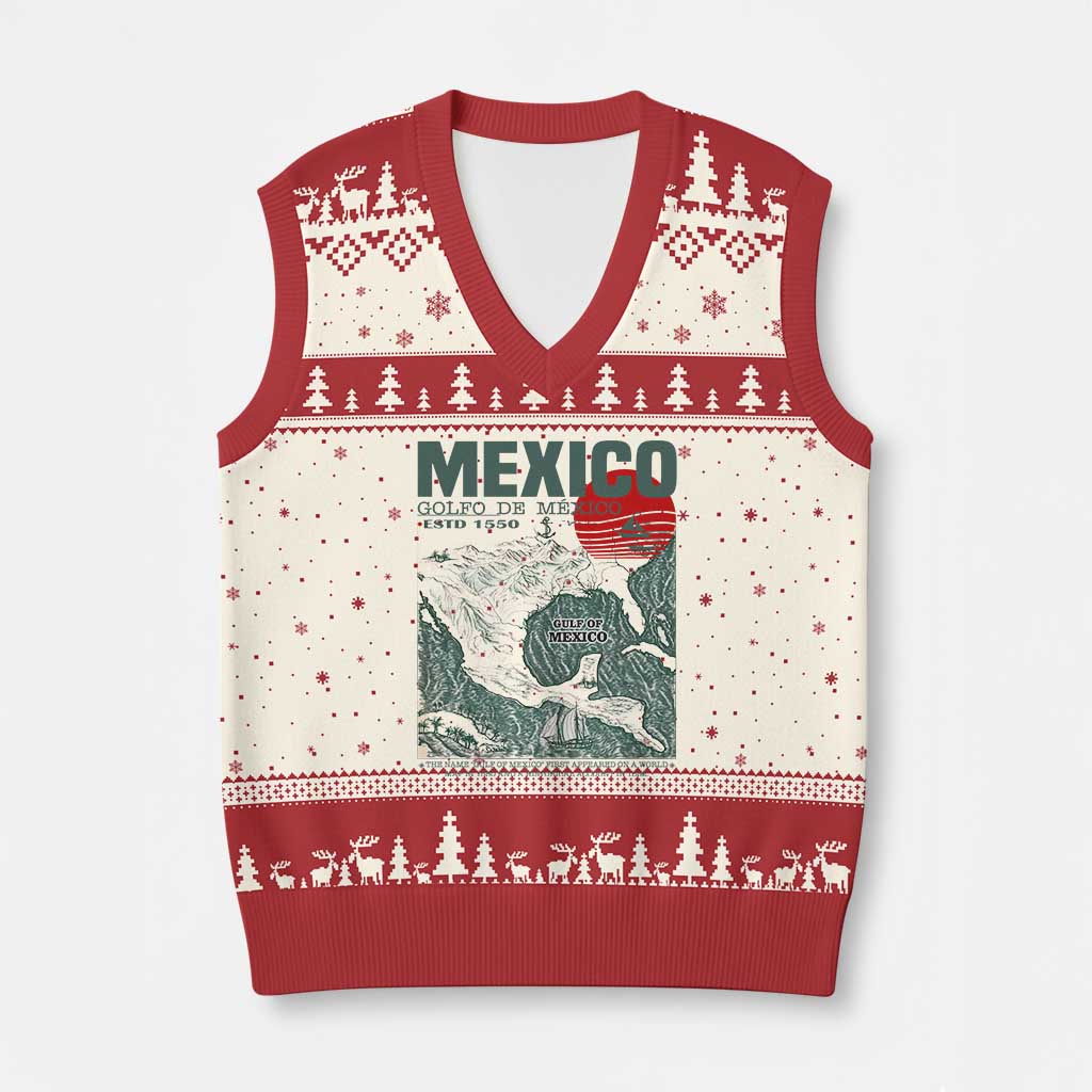 Gulf of Mexico Estd 1550 V-Neck Knit Sweater Vest Golfo De Mexico Historic Map Retro Graphic - Wonder Print Shop