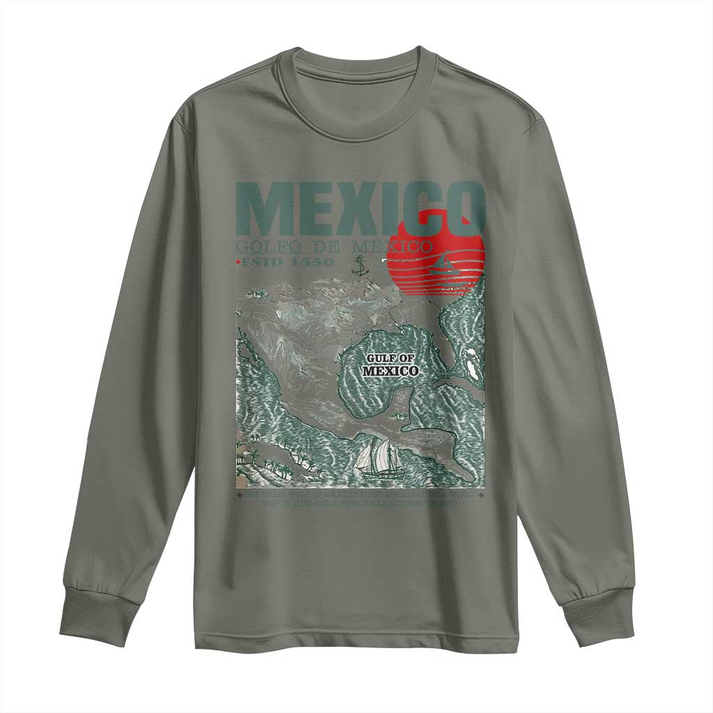 Gulf of Mexico Estd 1550 Long Sleeve Shirt Golfo De Mexico Historic Map Retro Graphic