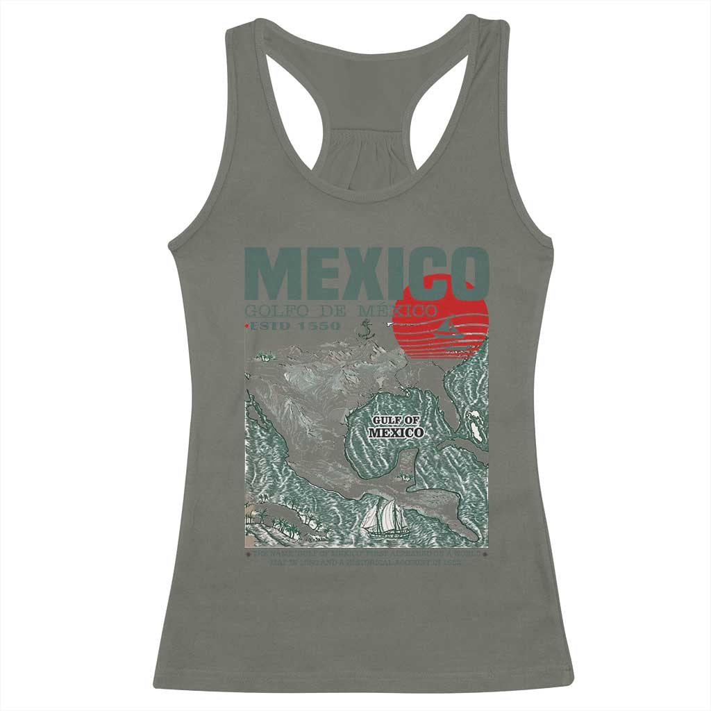 Gulf of Mexico Estd 1550 Racerback Tank Top Golfo De Mexico Historic Map Retro Graphic
