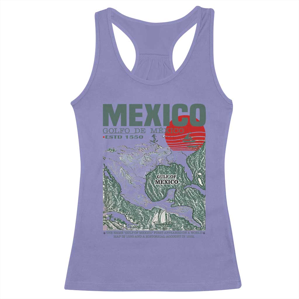 Gulf of Mexico Estd 1550 Racerback Tank Top Golfo De Mexico Historic Map Retro Graphic