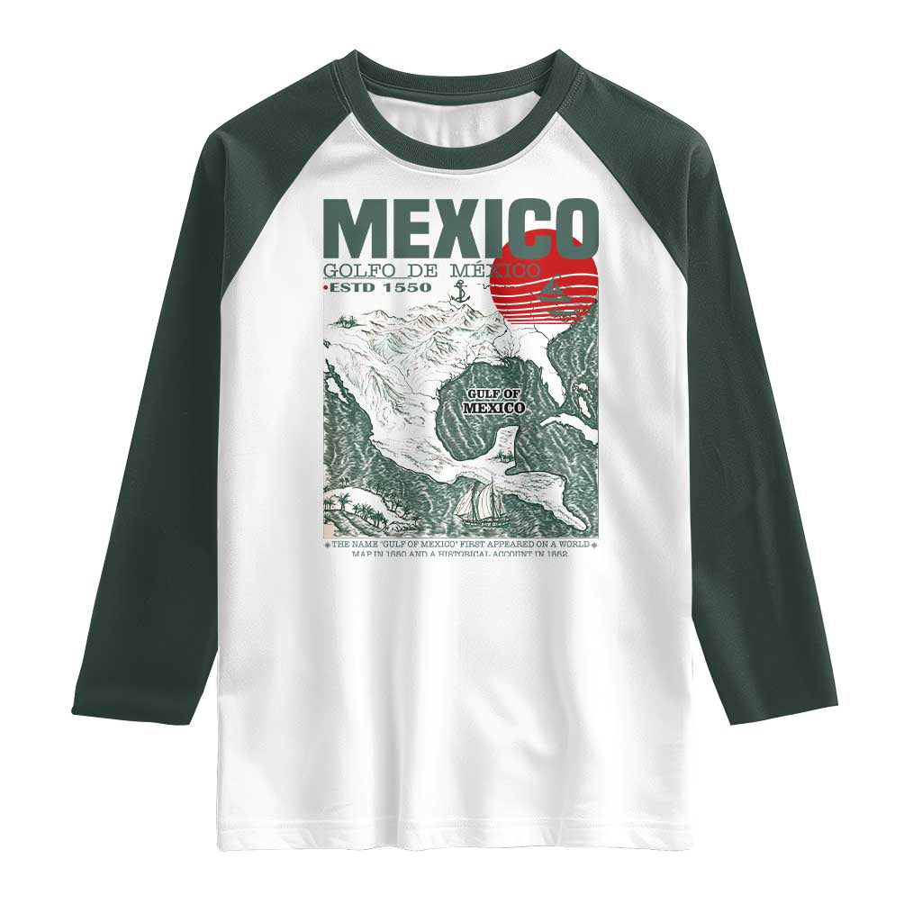 Gulf of Mexico Estd 1550 Raglan Shirt Golfo De Mexico Historic Map Retro Graphic