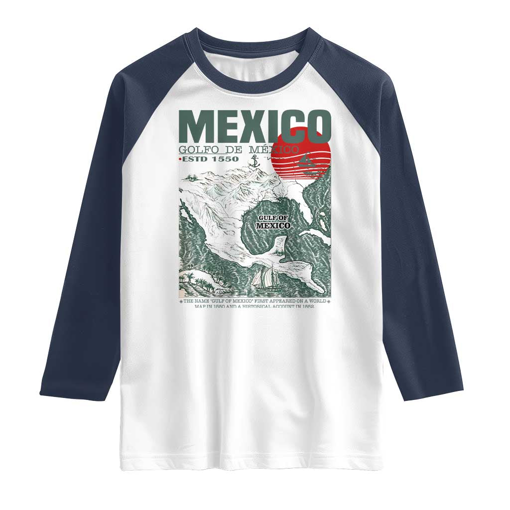Gulf of Mexico Estd 1550 Raglan Shirt Golfo De Mexico Historic Map Retro Graphic