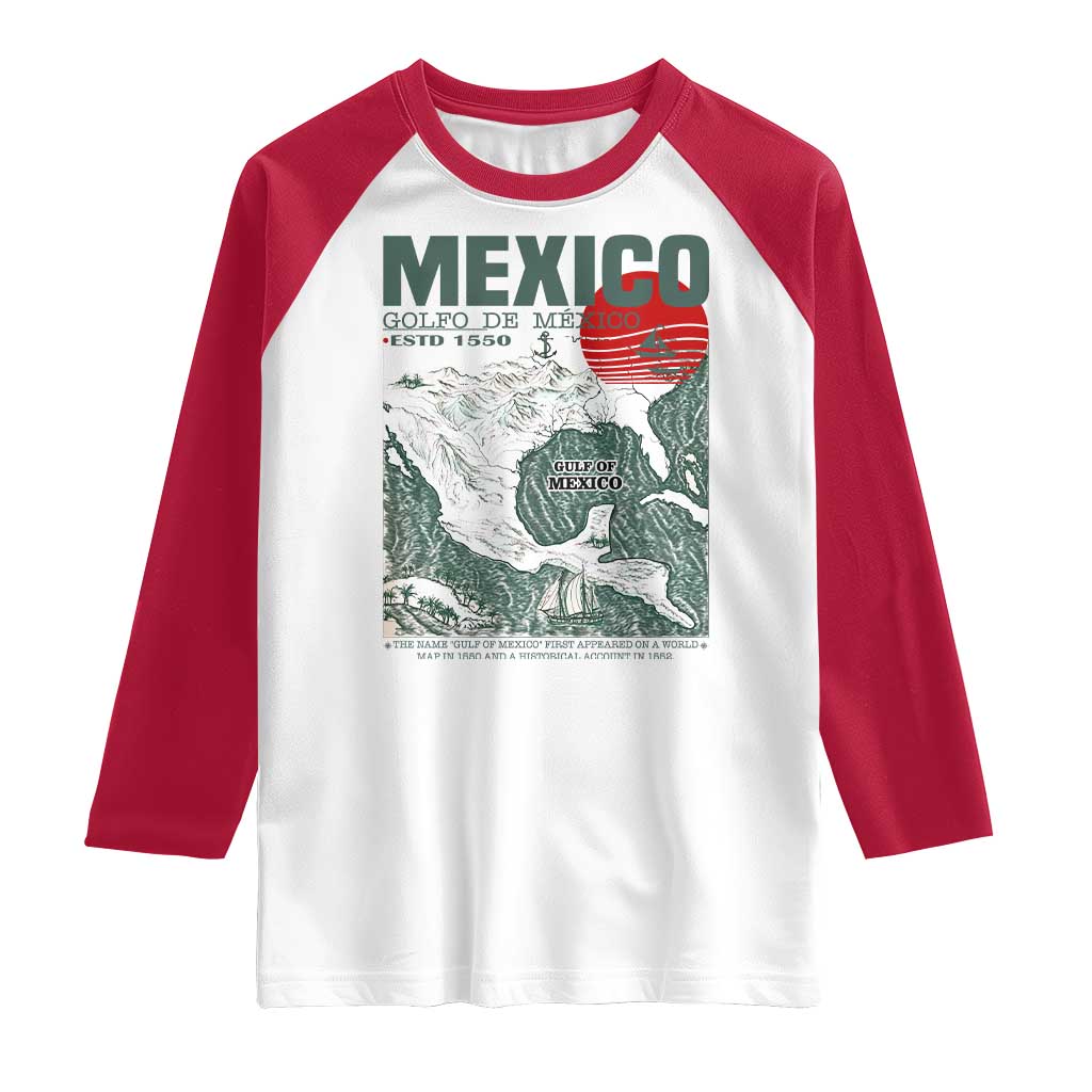 Gulf of Mexico Estd 1550 Raglan Shirt Golfo De Mexico Historic Map Retro Graphic