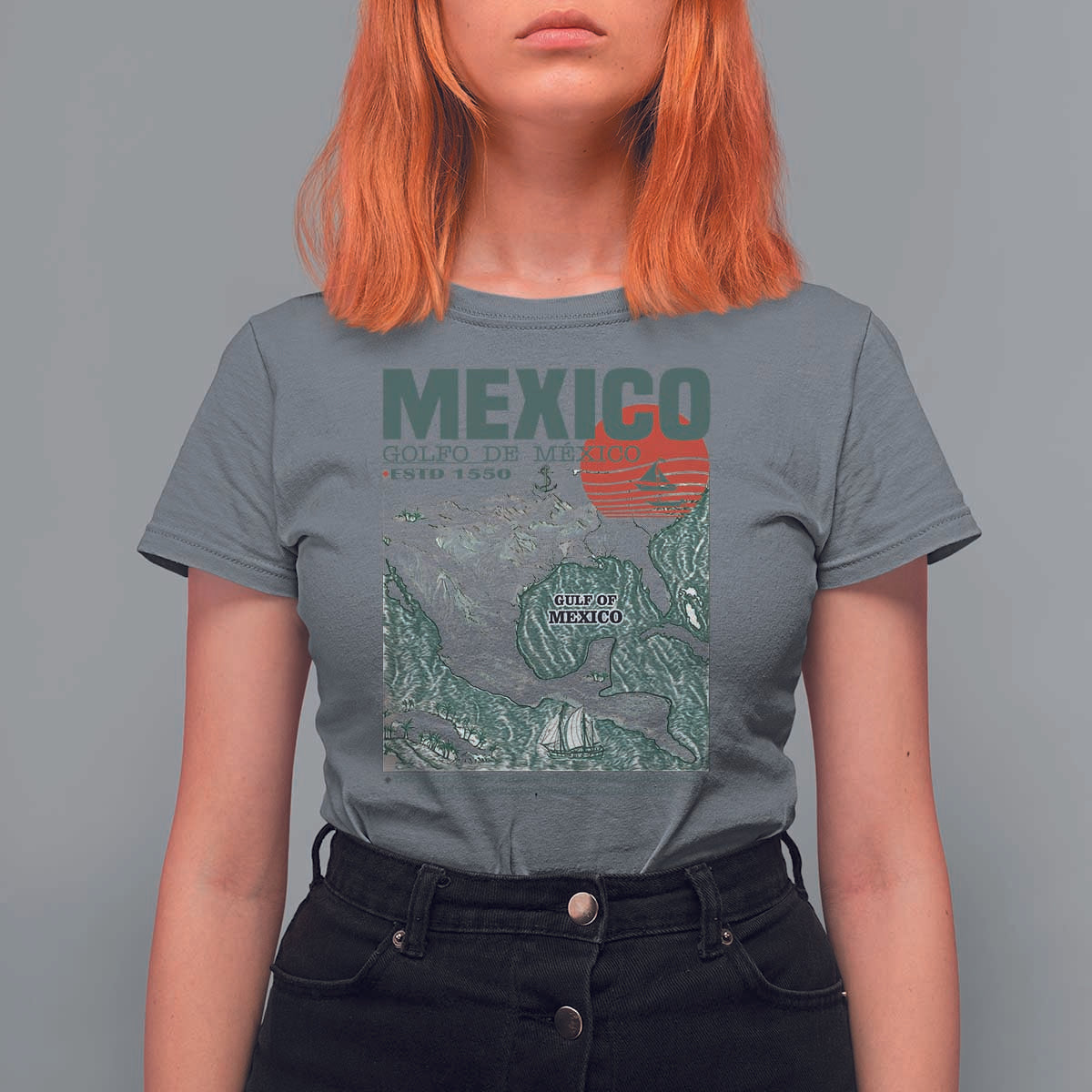 Gulf of Mexico Estd 1550 T Shirt For Women Golfo De Mexico Historic Map Retro Graphic