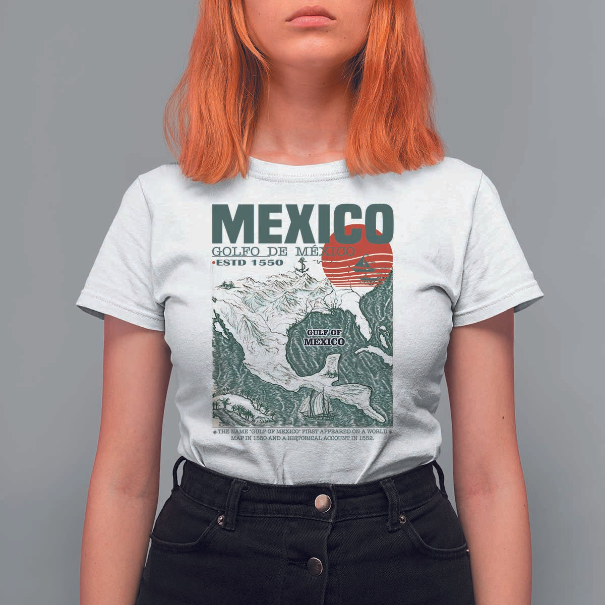 Gulf of Mexico Estd 1550 T Shirt For Women Golfo De Mexico Historic Map Retro Graphic