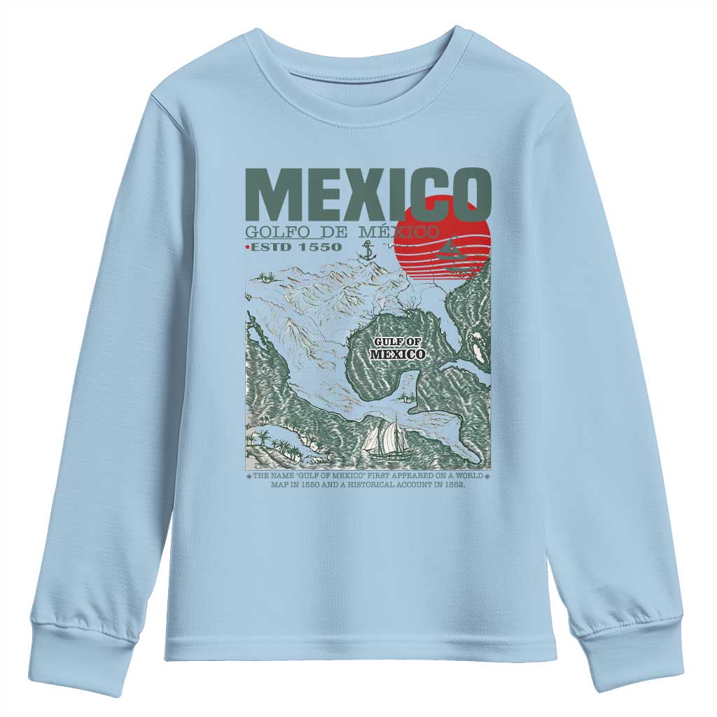 Gulf of Mexico Estd 1550 Youth Sweatshirt Golfo De Mexico Historic Map Retro Graphic