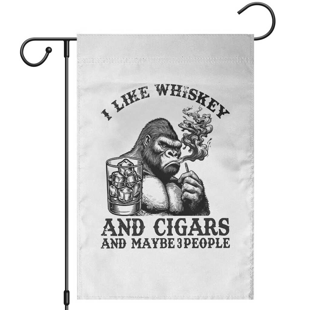 I Like Whiskey and Cigars and Maybe 3 People Garden Flag Funny Bigfoot Drinking and Cigarette Anti-Social Humor