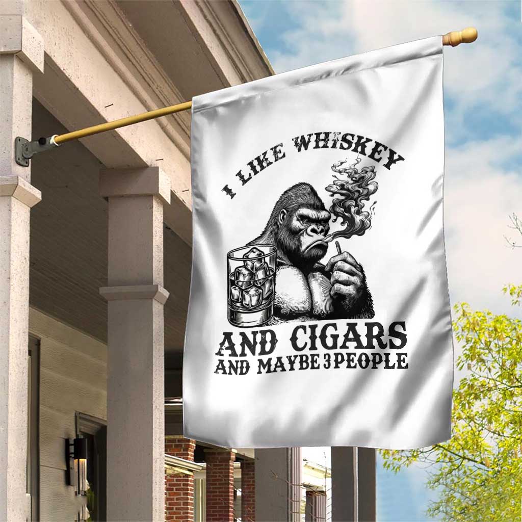 I Like Whiskey and Cigars and Maybe 3 People Garden Flag Funny Bigfoot Drinking and Cigarette Anti-Social Humor