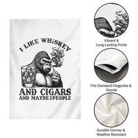 I Like Whiskey and Cigars and Maybe 3 People Garden Flag Funny Bigfoot Drinking and Cigarette Anti-Social Humor