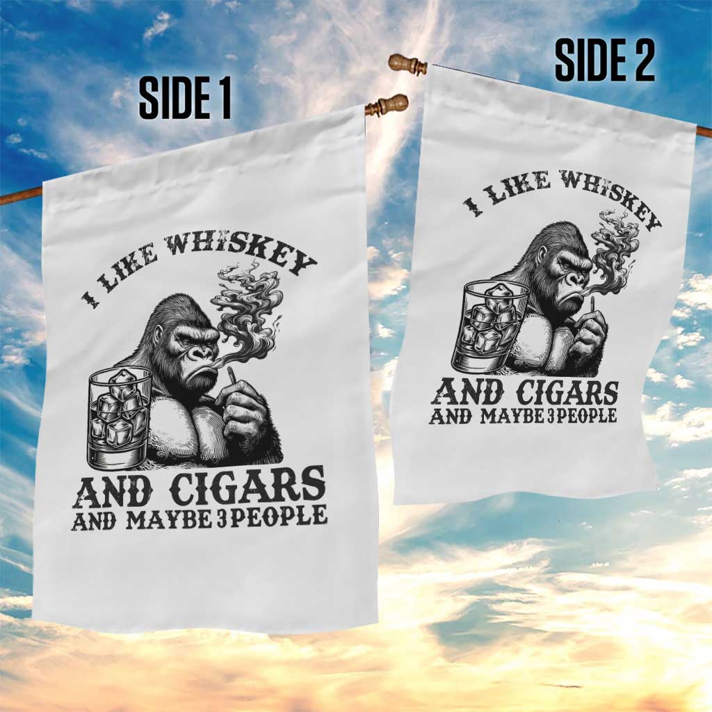 I Like Whiskey and Cigars and Maybe 3 People Garden Flag Funny Bigfoot Drinking and Cigarette Anti-Social Humor