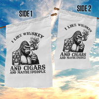 I Like Whiskey and Cigars and Maybe 3 People Garden Flag Funny Bigfoot Drinking and Cigarette Anti-Social Humor