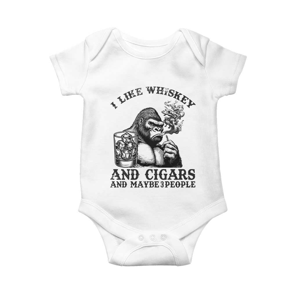 I Like Whiskey and Cigars and Maybe 3 People Baby Onesie Funny Bigfoot Drinking and Cigarette Anti-Social Humor