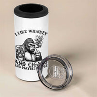I Like Whiskey and Cigars and Maybe 3 People 4 in 1 Can Cooler Tumbler Funny Bigfoot Drinking and Cigarette Anti-Social Humor