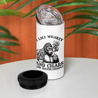 I Like Whiskey and Cigars and Maybe 3 People 4 in 1 Can Cooler Tumbler Funny Bigfoot Drinking and Cigarette Anti-Social Humor