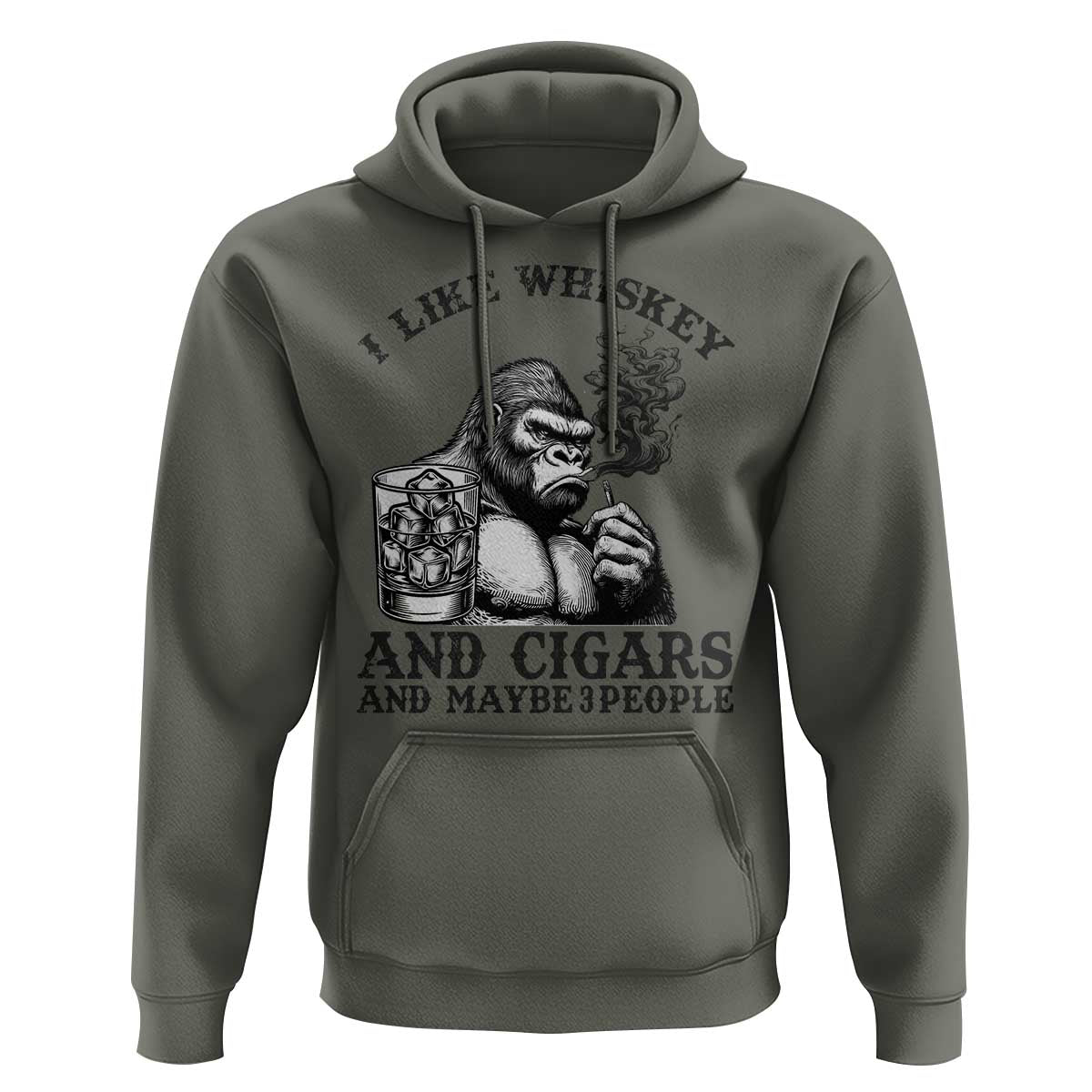 I Like Whiskey and Cigars and Maybe 3 People Hoodie Funny Bigfoot Drinking and Cigarette Anti-Social Humor