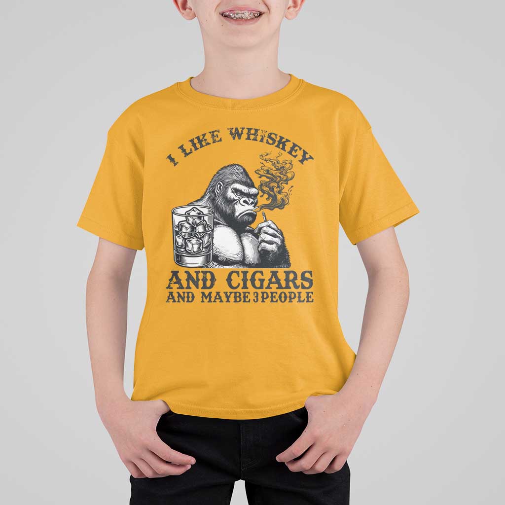 I Like Whiskey and Cigars and Maybe 3 People T Shirt For Kid Funny Bigfoot Drinking and Cigarette Anti-Social Humor
