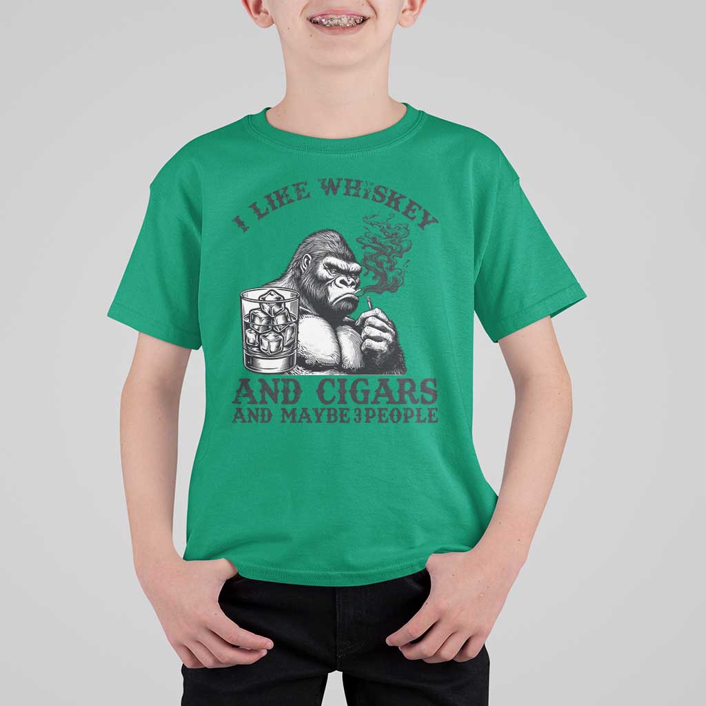 I Like Whiskey and Cigars and Maybe 3 People T Shirt For Kid Funny Bigfoot Drinking and Cigarette Anti-Social Humor