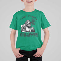 I Like Whiskey and Cigars and Maybe 3 People T Shirt For Kid Funny Bigfoot Drinking and Cigarette Anti-Social Humor