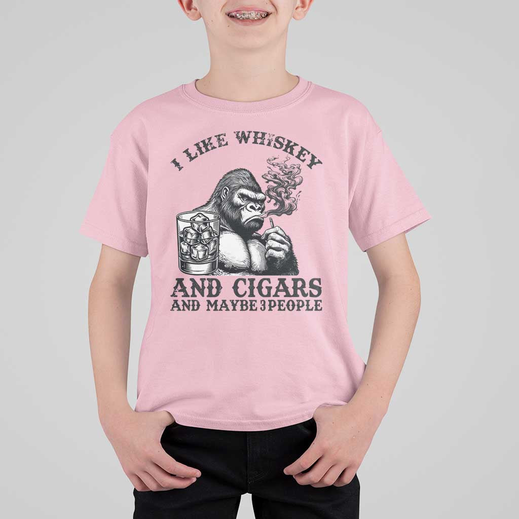 I Like Whiskey and Cigars and Maybe 3 People T Shirt For Kid Funny Bigfoot Drinking and Cigarette Anti-Social Humor